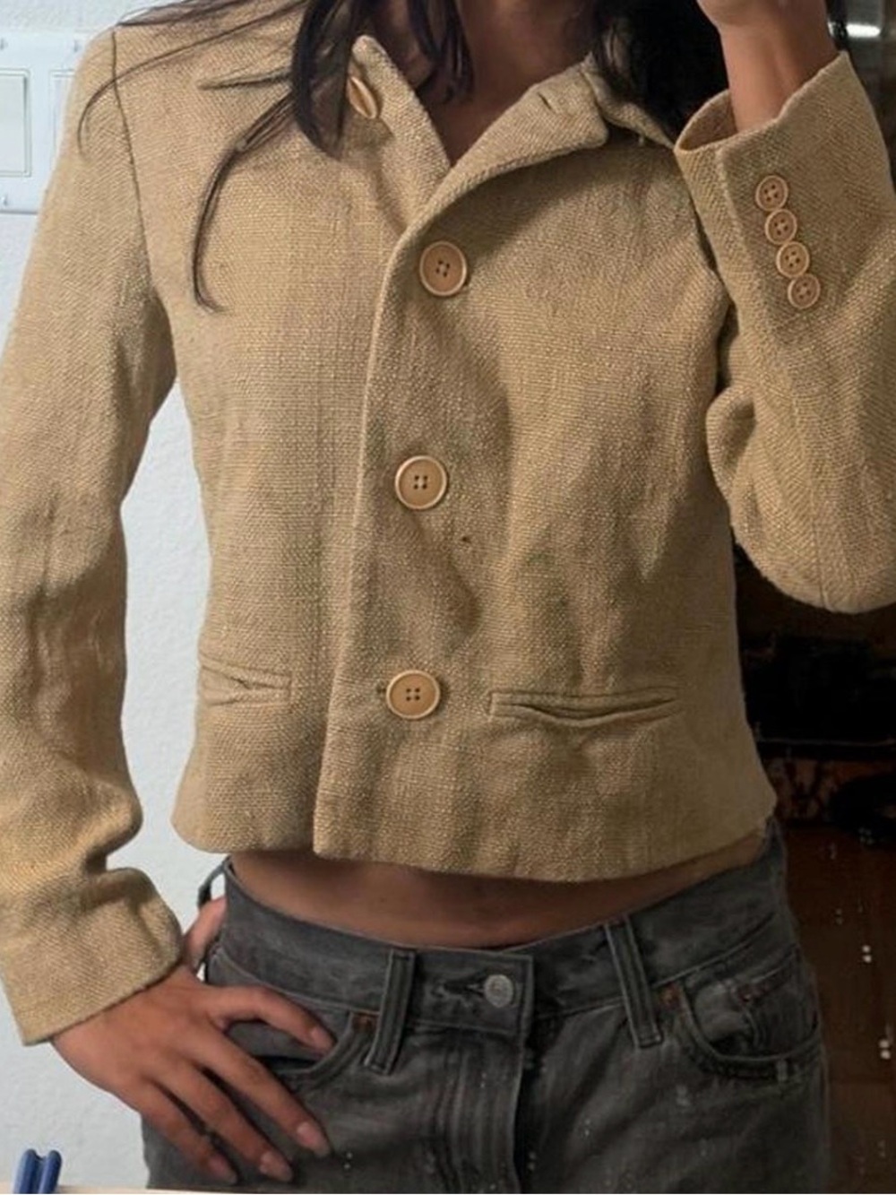 Vintage Lauren Ralph Lauren cropped 100% silk textured button-up blazer - Picture 1 of 5